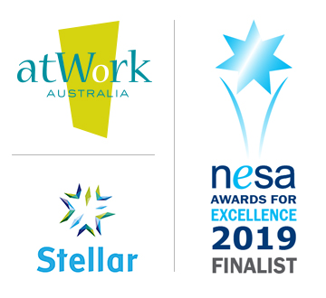 atWork Australia, Stellar and NESA Finalist logos