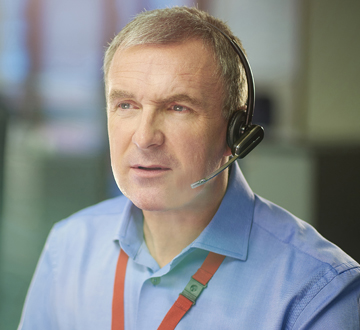 Call center worker wearing a headset